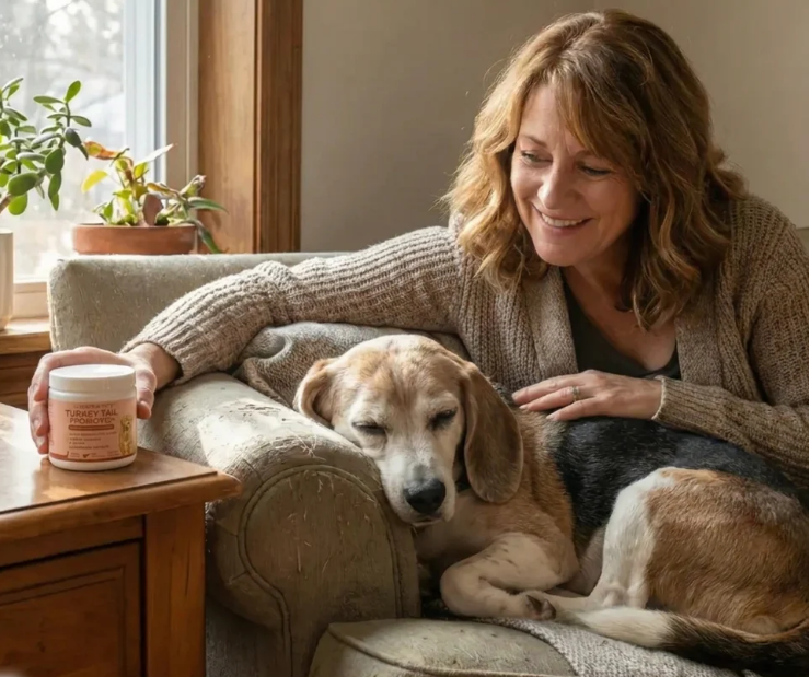 Sofía con su perrita Luna